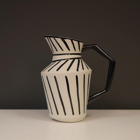 Black and White Striped Ceramic Jug, H28cm