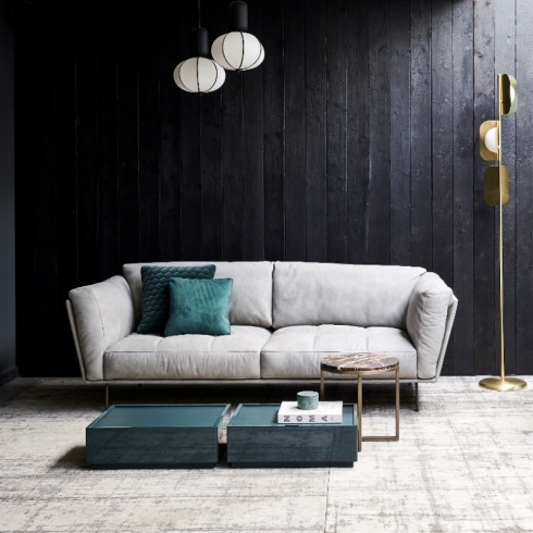 Darcy Italian Designer Leather Sofa Stone, Designer Leather Furniture