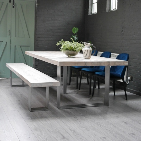 Ex-Display: 280cm Modena White Wash Oak Dining Table & Bench Set