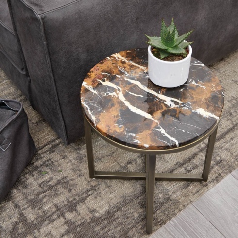 Ex-Display: Porto Round Side Table - Black & Gold Marble