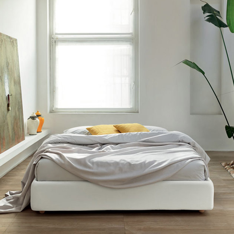 Frame Minimal Bed Without Headboard White, Storage Bed Without Headboard
