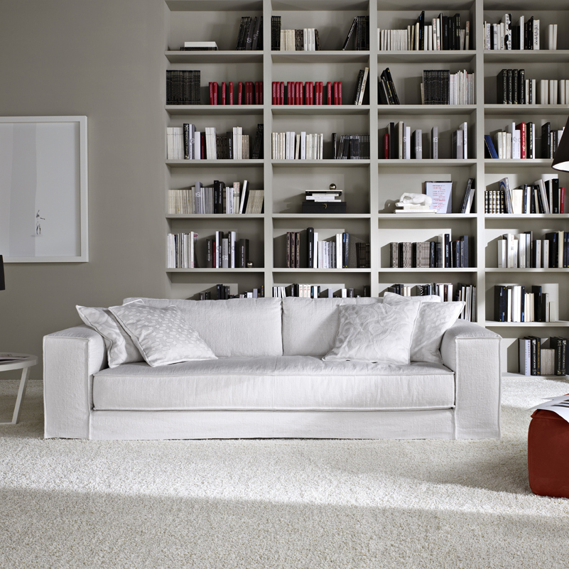 Minerale Modern Grey Leather Italian Sofa, White Fabric Sofas Uk